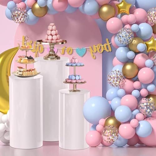 gresonic Set of 3 Hexagonal Base Decoration for Wedding Pedestals, Cake Round Flower Pedestal Stand Plinth Pillars for Wedding Bridal Shower Birthday Decoration