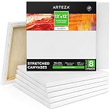 Arteza 12x12" Stretched White Blank Square Canvas, Bulk Pack of 8, Primed, 100% Cotton (Classic - 8 Pack)