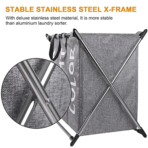 Xcosrack Laundry Hamper Sorter Stainless Steel XFrame Basket with 3
