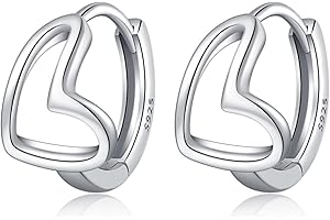 Reffeer Solid 925 Sterling Silver Love Heart Hoop Earrings for Women Teen Girls Heart Hoop Earrings Love Huggie