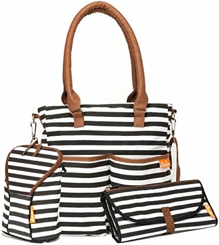 Diaper Bag Designer Elegant, Functional and Durable, Bonus Compact Diaper Change Pad, Large Insulated Baby Bottle Holder, Bonus E-Book - Perfect Baby Shower Gift