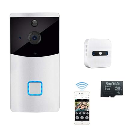 Weiß Video Türklingel Monitor Kamera Gegensprechfunktion, PIR Bewegungsmelder 720p HD WiFi Türglocken, ip Überwachungskameras