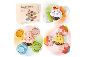 WOHEIHEI 3PCS DIY Spinner Fidget Toys for Boy Girl, Window Spinning Sensory Toy with Suction Cup Top, Baby Bath Toys 12-18 Months, First Birthday Gifts for Toddlers 1-3