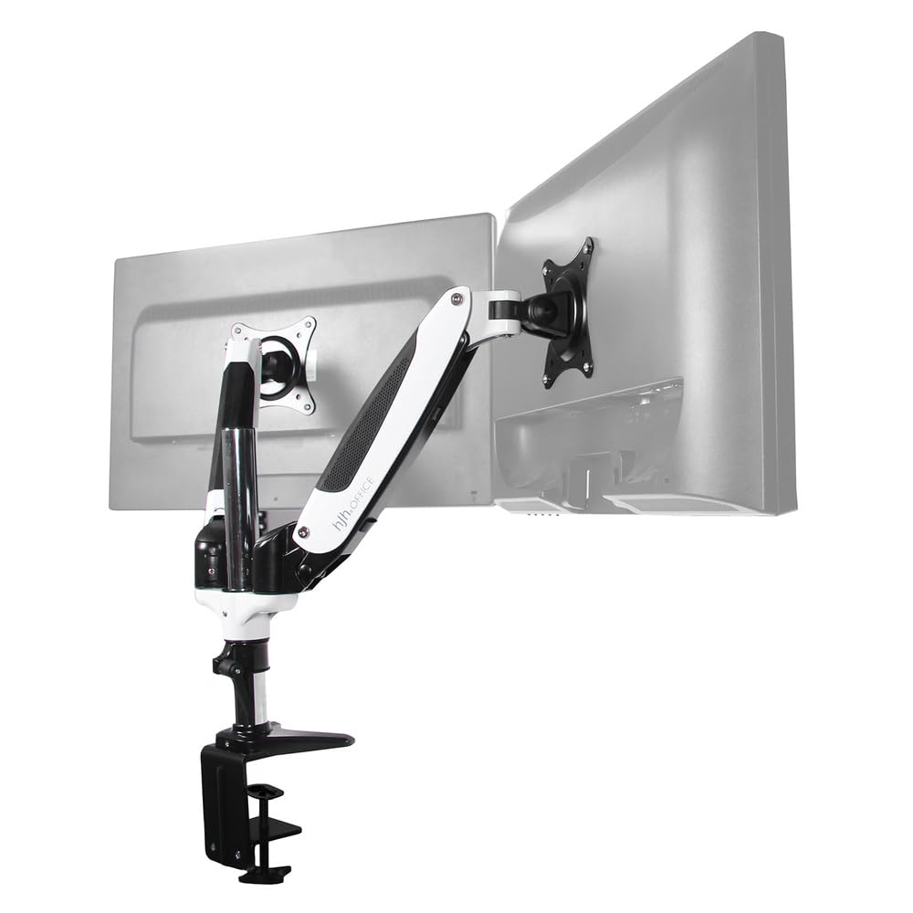 hjh OFFICE Monitor Bracket 2-Arm 15-27 Inch VM-MG2S Aluminium White/Black Monitor Arm with Gas Spring, Maximum Load 8 kg 802030