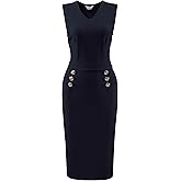 Hobemty Women's V Neck Sleeveless Pencil Dress Summer Work Office Bodycon Knee Length Dresses