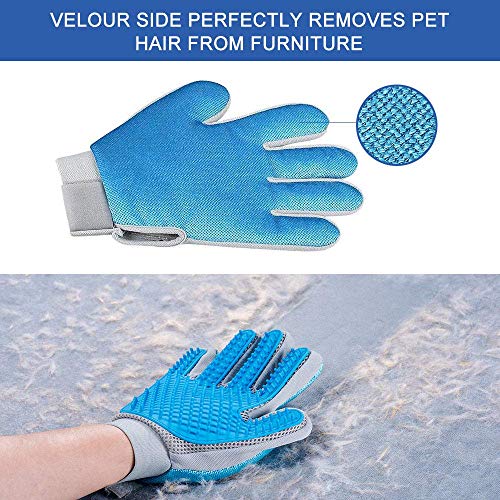 Pet Hair Remover Glove - Gentle Pet Grooming Glove Brush - Deshedding Glove - Massage Mitt with Enhanced Five Finger Design - Perfect for Dogs & Cats with Long & Short Fur - 1 Pack (2 in 1 Glove)