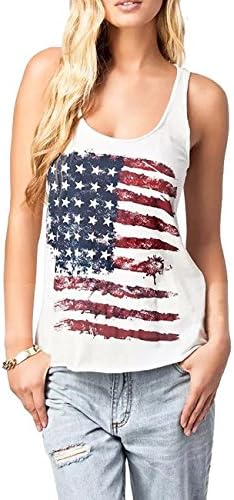Dovia Women's Patriotic American Flag Print Lace Camisole Tank Top T-Shirt US Flag 06