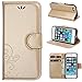 ACO-UINT PU Leather Flower Design Wallet Case with Wrist Strap for iPhone SE / 5 / 5S - Golden