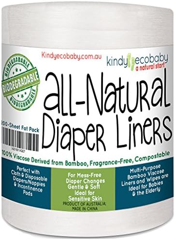 Diaper Liners, Disposable Bamboo Viscose Diaper Liners, 200 Sheet Pack, Compostable, Biodegradable, Soft, Natural Diaper Liners, Bamboo Viscose, Perfect for mess-free diaper changes