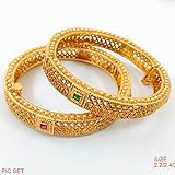 New Ethnic Style Gold Tone Antique 2 Pc Open Screw Bangles Indian Bollywood Jewelry