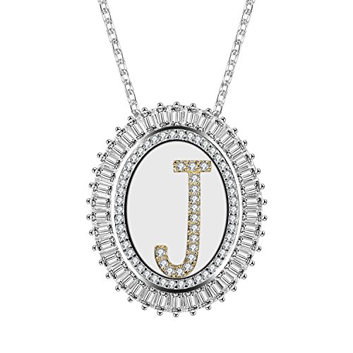 Caperci oval two-tone cubic zirconia alphabet initial letter j pe…