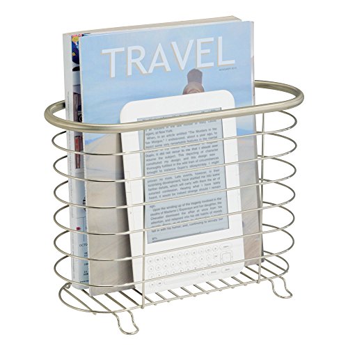 mDesign Decorative Modern Magazine Holder and Organizer Bin - Standing Rack for Magazines, Books, Newspapers, Tablets in Bathroom, Family Room, Office, Den - Steel Wire Design - Pack of 2, Satin - Thumbnail 2