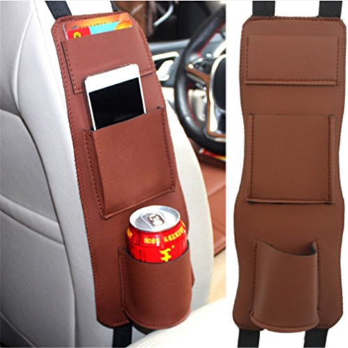 Dolland Car Seat Storage Organizer - Portable Hanging Storage Bag With Multi-pocket- Cell Phone Sun Glasses Drinks Holder Travel Organizer,Brown,One Size - Thumbnail 2