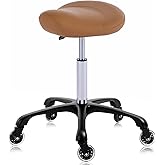 Hydraulic Saddle Stool with Wheels Height Adjustable Stylish Ergonomic Rolling Swivel Chair for Hygienic Clinic Salon Tatoo Massage Office (Camel)