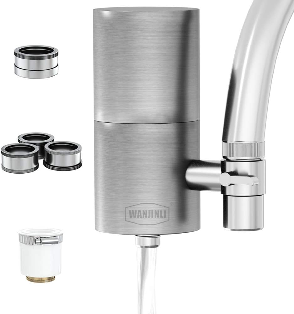 WANJINLI Faucet Water Filter Filtration System, Water Purifier with ACF Filter Element, High Water Flow, Reduce Chlorine, Lead, BPA-Free, Double Outlet, Suitable for Standard Sink Faucet: Home & Kitchen