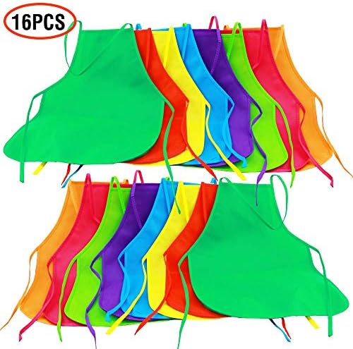 LATTCURE 16 PCS Plain Color Bib Kids Apron Children's Artists Fabric Aprons for Kitchen, Classroom, Community Event, Crafts and Art Painting Activity