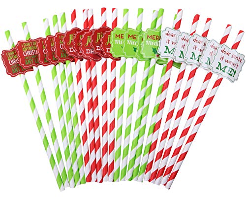 Fun Naughty Christmas Straws, set of 20 Paper Holiday Drinking Straws, Fun Ugly Christmas Sweater Holiday Party Straws, Fun Candy Cane Straws, Holiday Paper Straws (Jingle Drinks)