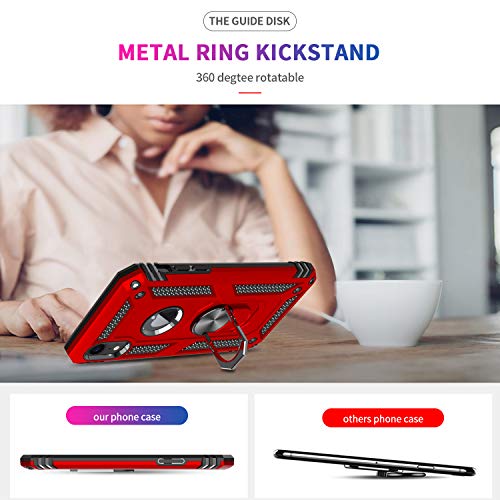 LeYi Compatible for iPhone XR Case with Tempered Glass Screen Protector [2 Pack], [Military-Grade] Defender Protective Phone Case with Magnetic Ring Kickstand for iPhone XR 10 10XR, Red