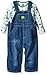 John Deere Boys' Farm Equipment Print Overall Set with Bodyshirt, Blue/Indigo, 9-12 Months