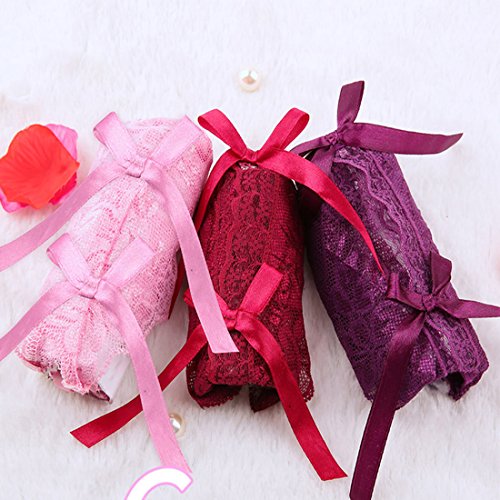 HATEA Womens Open Crotch Underwear Perspective Adjustable tie Thongs Lace G-Strings Sexy Panties (Rose red)