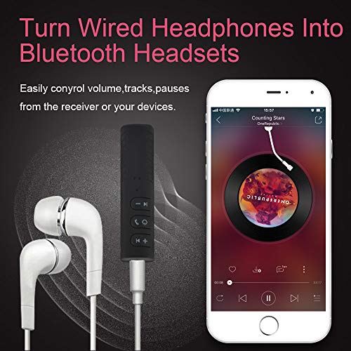 Bluetooth Receiver, Woonavir Wireless Music Receiver Bluetooth Aux 3.5mm Adapter with Clip Design for Home and Car Audio (with Audio Adapter and USB Cable) (Black) - Thumbnail 6