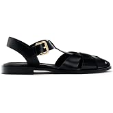 ETHSIETA Flat Sandals for Women Closed Round Toe Ankle Buckle Strap Comfortable Casual Flat Fisherman Sandals