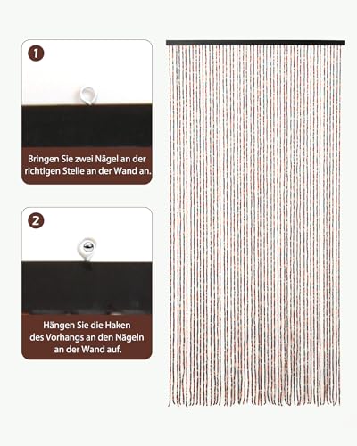 Ezcasch Bamboo Bead Door Curtain 90 x 200 cm 52 Strands Colorful Wooden Bead Curtain as Boho Style Decoration and Mosquito Net Handmade Beaded Curtain for Windows Doors