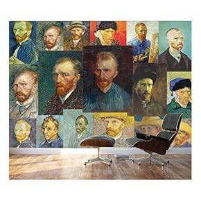 Peel and Stick Wallpapaer - Self Portrait Paintings Collage by Vincent Van Gogh | Removable Large Wall Mural Creative Wall Decal - 66x96 inches