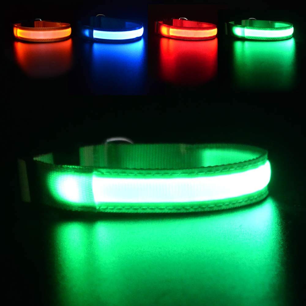 MASBRILL Light Up Dog Collar, LED Dog Collar Lights for the Dark, Rechargeable and Waterproof Flashing Dog Collars with 3 Glowing Modes, Adjustable Pet Collar for Small/Medium/Large Dog(Green S) — image 1