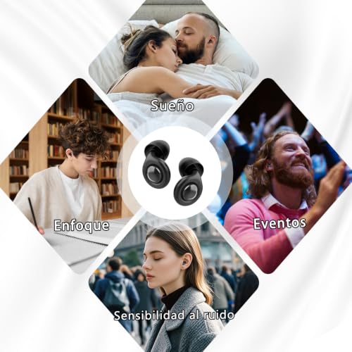 2026 Nuevo Tapones Oídos Ruido Dormir, 48dB tapones reutilizables ultra suaves que reducen el ruido, Silicona flexible, 4 tipos y tamaños XS/S/M/L | para dormir, concentrarse o viajar- Negro