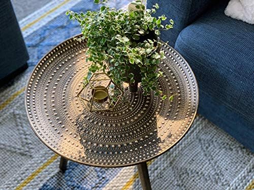 Nubian Interior Stylish Boho Round Side Table Gold Small Coffee Table Home Decor Furniture Wooden End Table For Living Room Bedroom Office Balcony Easy Assembly Amazon Com Au Kitchen