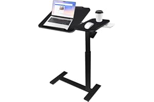 DOKKOME Height Adjustable Overbed Table with Tilting Top, Mobile Standing Desk Hospital Bed Table Bedside Sofa Side Table for Eating, Reading or Working, Movable Overbed Table with Wheels (Black)