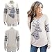 FULLIN Women Casual Elk Long Sleeve Round Neck Splice Pullover Shirt Blouse Top