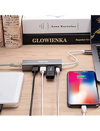 USB C a Ethernet, acmethink tipo C adaptador de red con 3 puertos USB 3.0 portátil de aluminio Hub, de datos con puerto Ethernet y un puerto micro, para todos los Macbook, Chromebook, XPS y más + 1 USB C a USB3.0 Adap