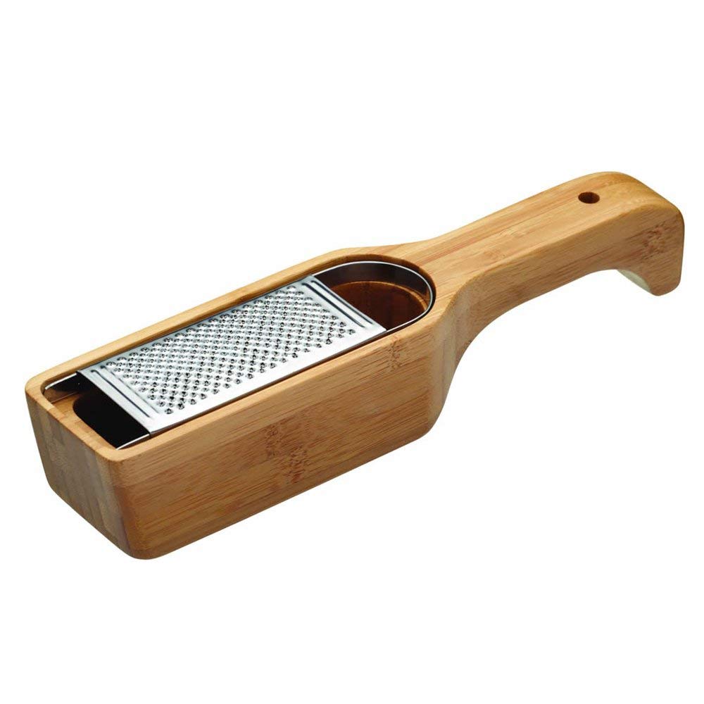 KitchenCraft World of Flavours Parmesan Cheese Grater with Handle, Bamboo Wood/Stainless Steel, 27.5 x 6 x 5 cm