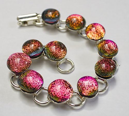Pink Bracelet, Shiny Jewelry , handmade Bracelet, Dichroic Fused Glass, Silver Plated,color changing, 7" Wild Pink, Healing Colors For Your Body & Spirit