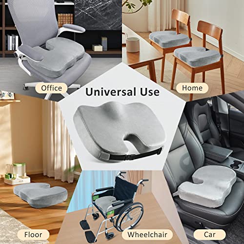Dreamer Car Seat Cushions/Chair Cushions with Adjustable Strap Enjoy Uninterrupted Comfort - Slow Rebound Memory Foam Chair Pads Bring Extra Comfort for Long Time Sitting (Velvet Cover, Gray)