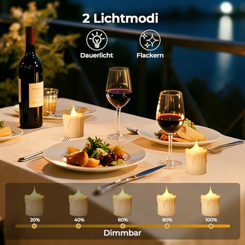 LED Tea Lights, 200H LED Candles, Rechargeable with Remote Control, Charging Station, Timer, Flickering Flame, Warm White, Dimmable Candle Warmer Lamp, Tea Lights for Party, Room, Living Room