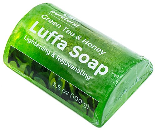 Puretural Luffa Soap Body Scrub Soap to clean dark spots stubborn dirt from body for skin Lightening with Green Tea and Honey Original by (Best Soap To Remove Dark Spots)