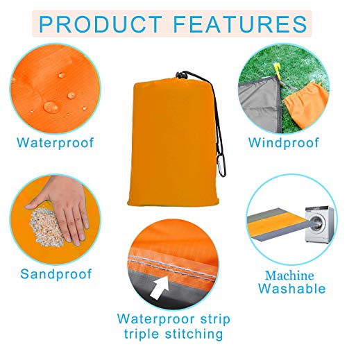Beach Blanket Oversized 10'X 9' Sandproof Beach Mat Beach Sheet Waterproof Sand Mat with Stakes Lightweight Family Mat for Picnic,Camping,Festival, Beach and Outdoor Activities