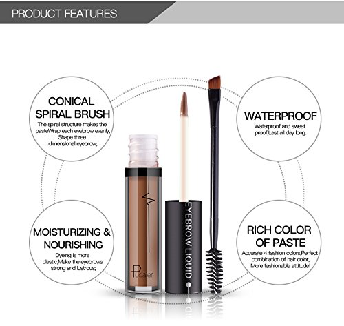 Pudaier Professional Eye Brow Brand Cosmetics Long Lasting Pigments Black Brown Waterproof Eyebrow Liquid Makeup with Brush (01) - Thumbnail 7