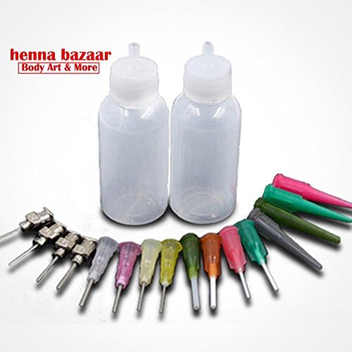 Applicator bottles for Tattoo, Henna, Jagua 1 oz - Qty 2, 16 tips