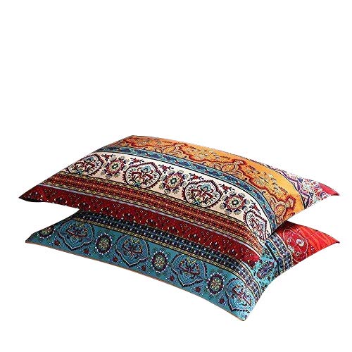 HNNSI Exotic Striped Bohemia Pillow Shams King Size 2 Pieces,100 Brushed Cotton Thick Boho