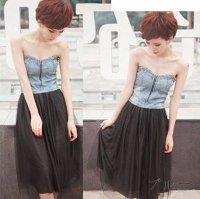 Amazon Co Jp ワンピース レディース ファッション シフォン 切り替え ベアトップ オフショルダー ジーンズ ロングスカート 肩みせ セクシー デニム キャミソール 春夏 レース ジップアップ 大人 セクシーデニムチューブトップワンピ ブルー ニーズ