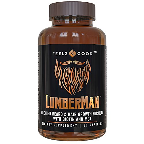 Lumberman Premier Beard & Hair Growth Vitamin Formula - Stronger Healthier Hair. Hair Growth Supplement w/Biotin, MCT, Vitamin D3 & B3 Folate & More - Supplement for All Hair Types - Feelz Good