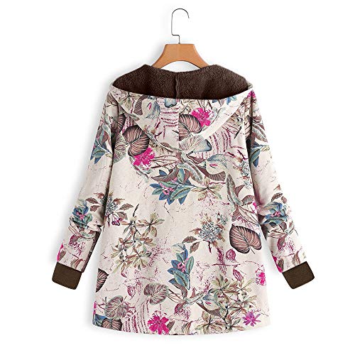 Women's Jacket Duseedik Womens Winter Warm Outwear Floral Print Hooded Pockets Vintage Oversize Coats (Hot Pink A, US:14/CN:3XL) - Thumbnail 2