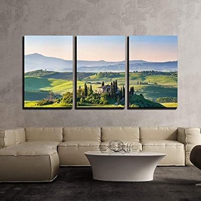 3 Piece Canvas Wall Art - Beautiful Spring Landscape in Tuscany, Italy - Modern Home Art Stretched and Framed Ready to Hang - 24