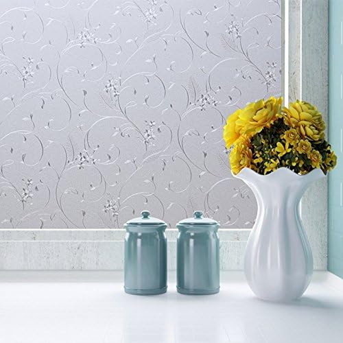 Coavas Non-Adhesive Frosted Flower Glass Film For Meeting Rome/ Mall Glass Wall /Glass Door/kitchen/Bath room/Sitting Room/Bedroom/Privacy Window,Avoid Glass Burst(35.5-Inch by 78.7-Inch)