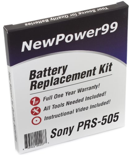 Battery Replacement Kit for Sony PRS-505 with Installation Video, Tools, and Extended Life Battery