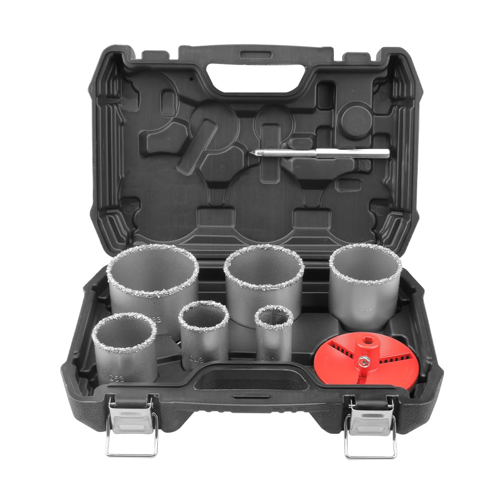 HOTECHE Professional 8-Piece Hole Saw Set with Drill Bits for Wood and Tiles in Robust Packaging